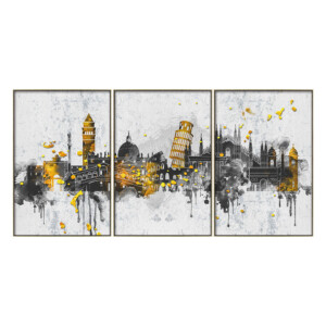 Abstract City Building Canvas Painting Set: 3pc, (90x60)cm, Black/Gold