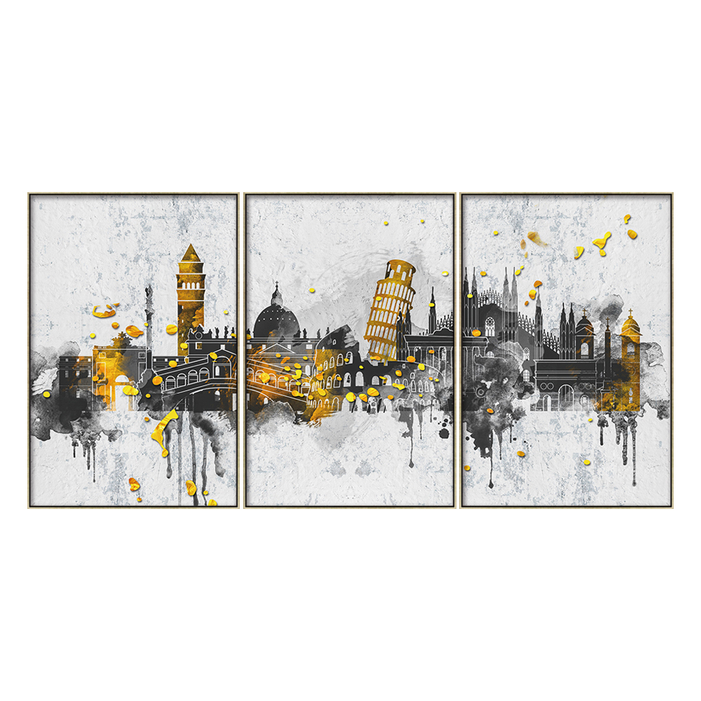 Abstract City Building Canvas Painting Set 3pc 90x60 cm Black