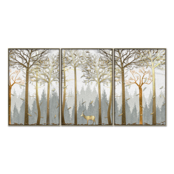 Gold Trees Canvas Painting Set: 3pc, (90x60)cm