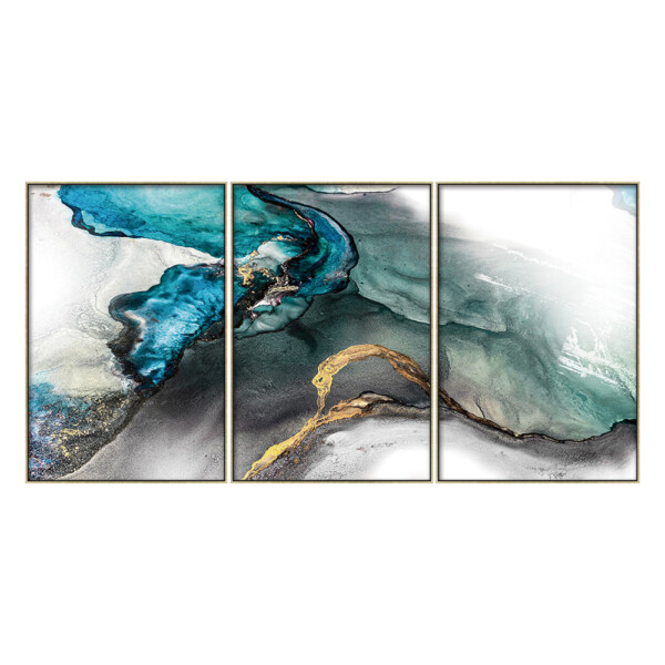 Blue/Gold Canvas Painting Set: 3pc, (90x60)cm