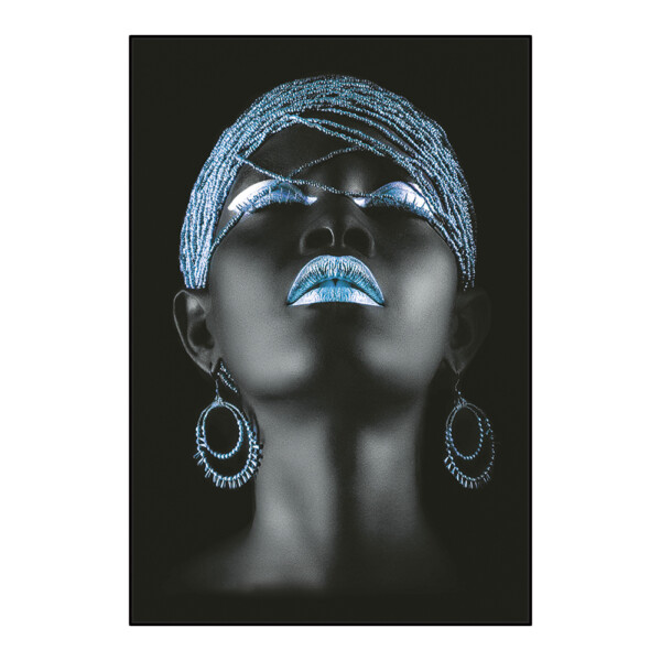 African Woman with Blue Jewellery Canvas Painting: (120x80)cm