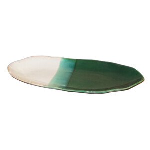 Decorative Flat Green/White Ceramic Plate: (40.3x17.3x3.6)cm