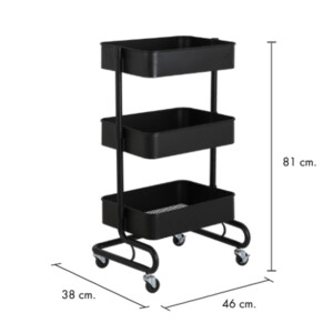 Elviro/N 3-Tier Storage Cart; (46x38x81)cm, Black