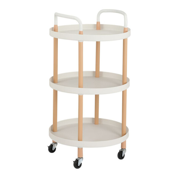 Oval 3-Tier Circular Storage Cart + Wheels; (48x48x81.5)cm, White