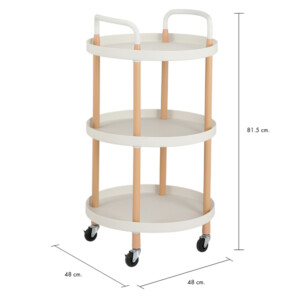 Oval 3-Tier Circular Storage Cart + Wheels; (48x48x81.5)cm, White