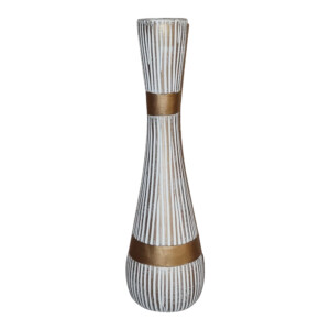 Decorative Gold/White Stripe Ceramic Vase: (14x14x50)cm