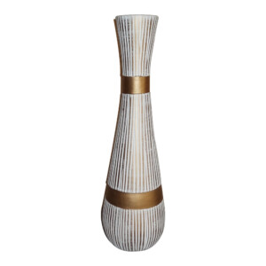 Decorative Gold/White Stripe Ceramic Vase: (17.1x17.1x59)cm