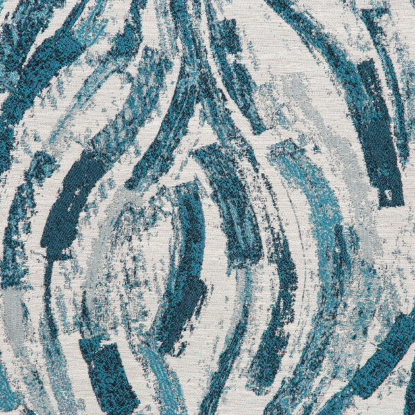 Spartan II Collection: Blue Abstract Curved Lines Pattern Furnishing Fabric, 280cm