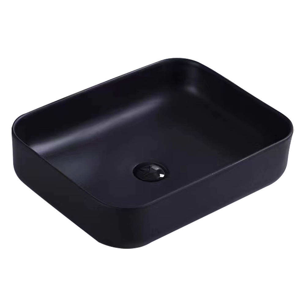 Art-Deco: Washbasin With Waste; (50x40x13.5)cm, Black