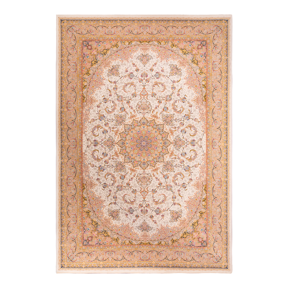 Farrahi: Arman Compartmented Floral Persian Carpet Rug, (200x300)cm, Brown/Cream