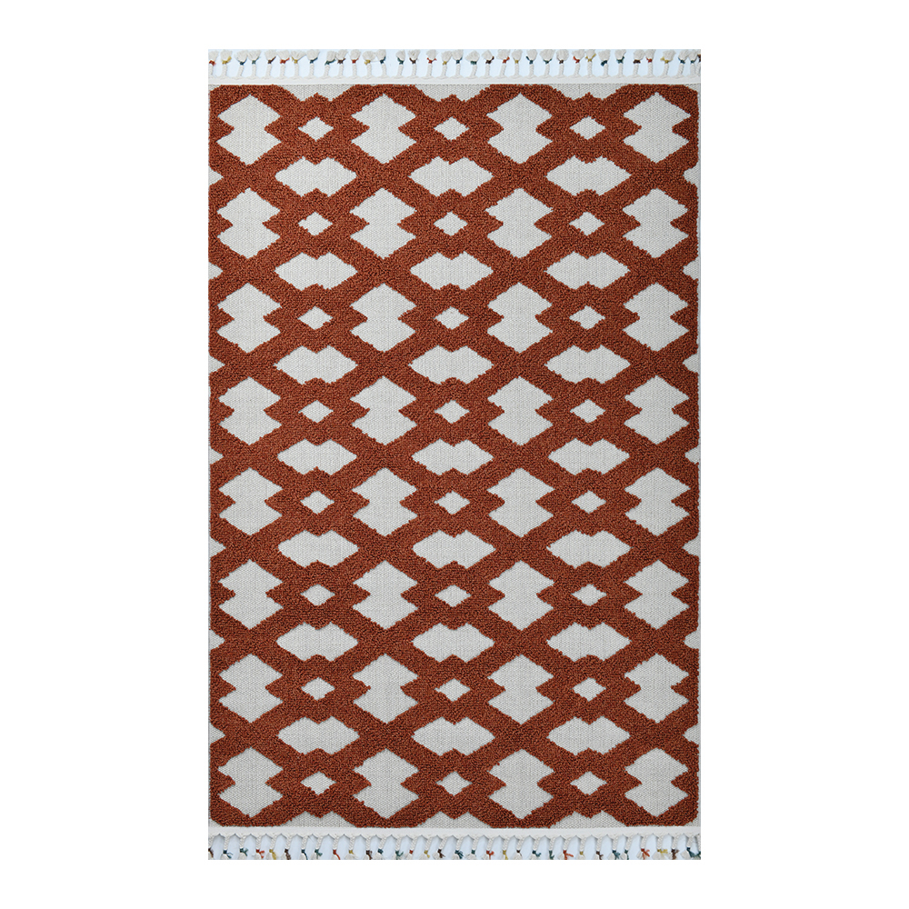 Giza: Rabat Diamond Pattern Carpet Rug; (80x150)cm, Burnt Orange/White