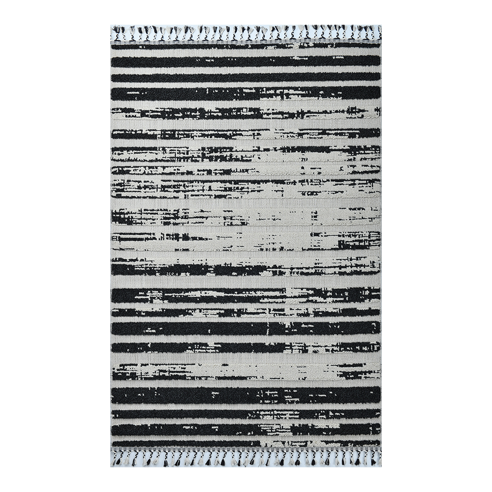 Giza: Rabat Faded Lines Pattern Carpet Rug; (80x150)cm, Black/White