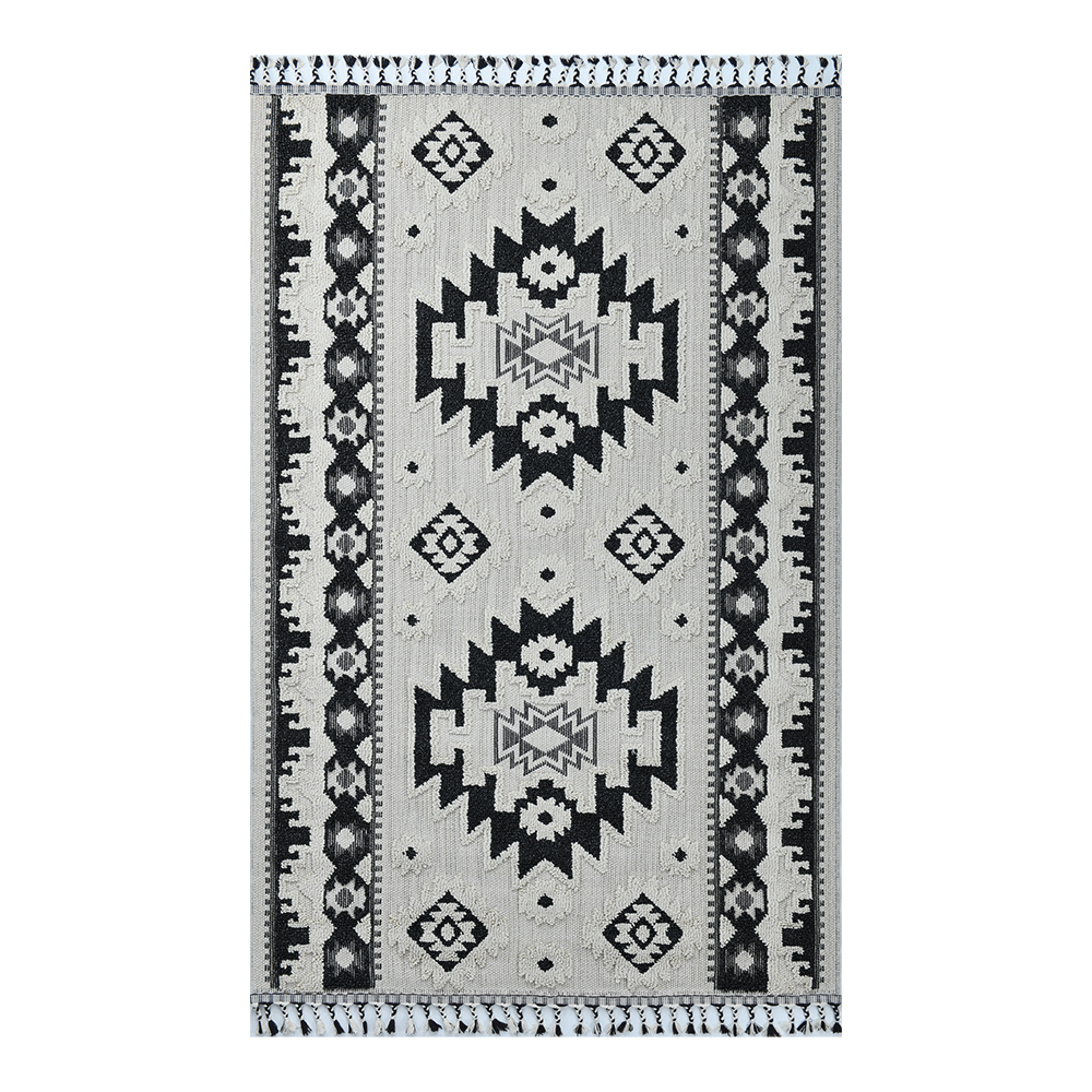 Giza: Rabat Kilim Pattern Carpet Rug; (80x150)cm, Black/Grey