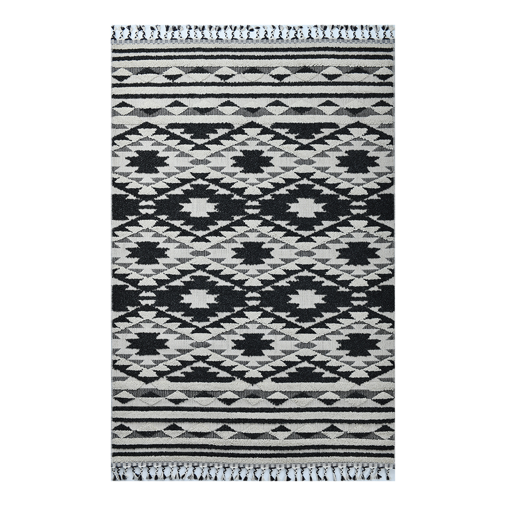 Giza: Rabat Contemporary Carpet Rug; (80x150)cm, Black/White