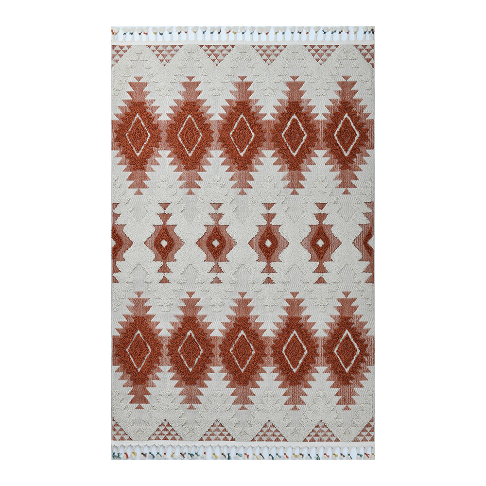 Giza: Rabat Ikat Pattern Carpet Rug; (80x150)cm, Burnt Orange/White