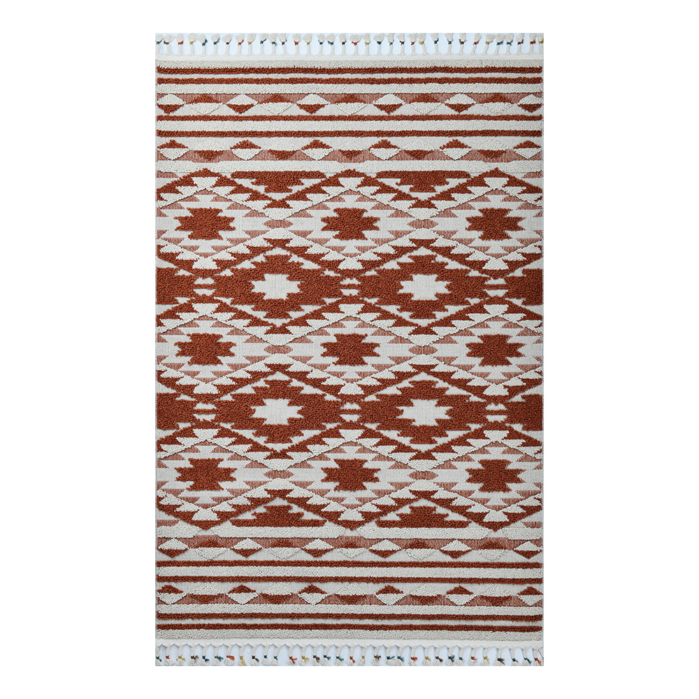 Giza: Rabat Contemporary Carpet Rug; (80x150)cm, Burnt Orange/White