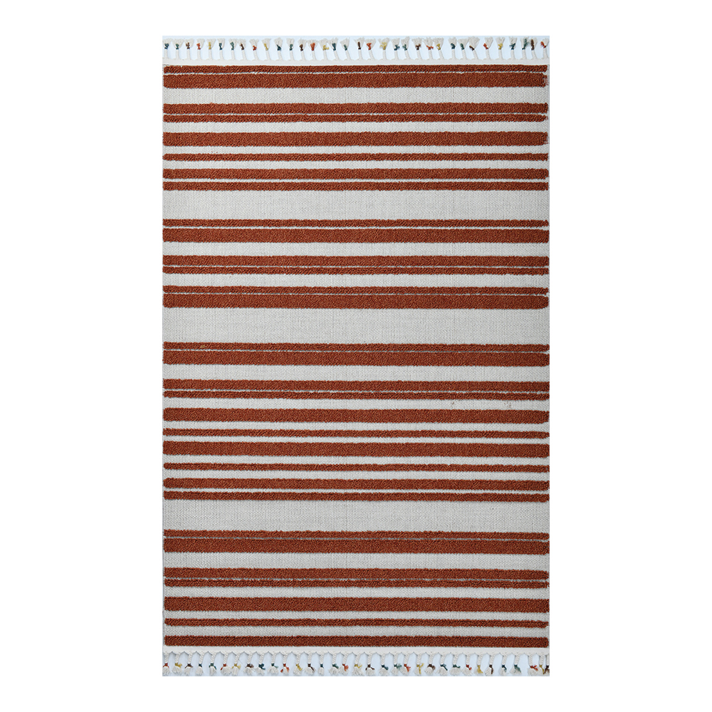 Giza: Rabat Striped Pattern Carpet Rug; (80x150)cm, Burnt Orange/White