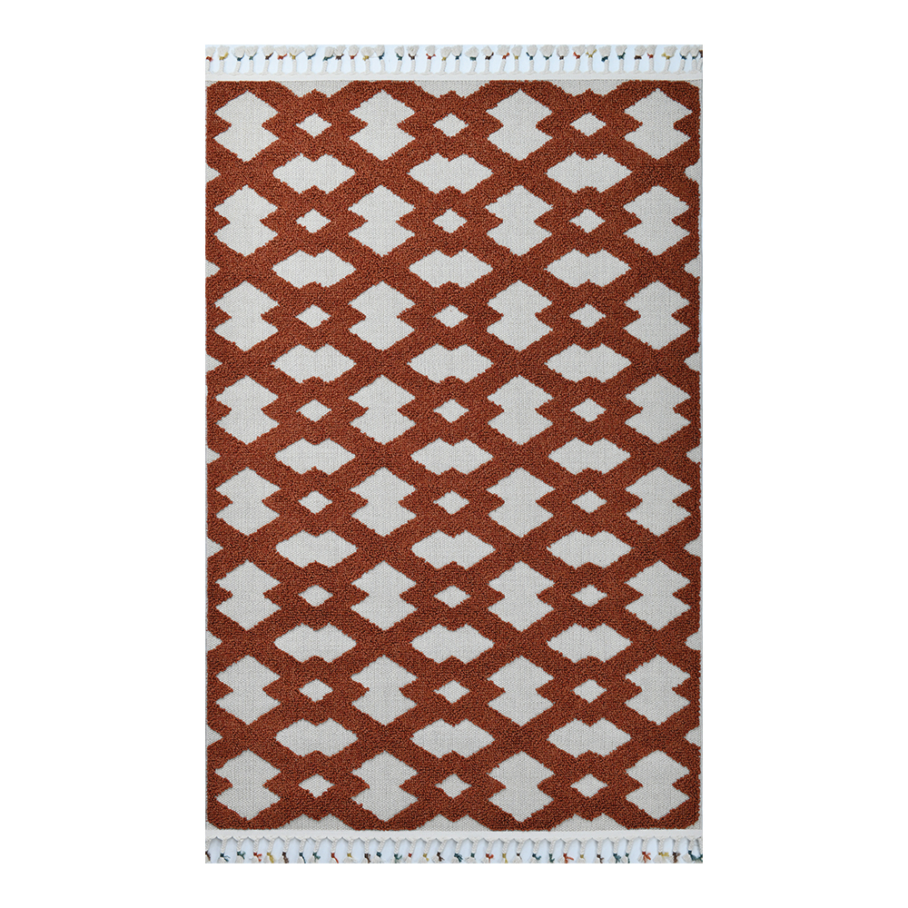 Giza: Rabat Diamond Pattern Carpet Rug; (160x230)cm, Burnt Orange/White