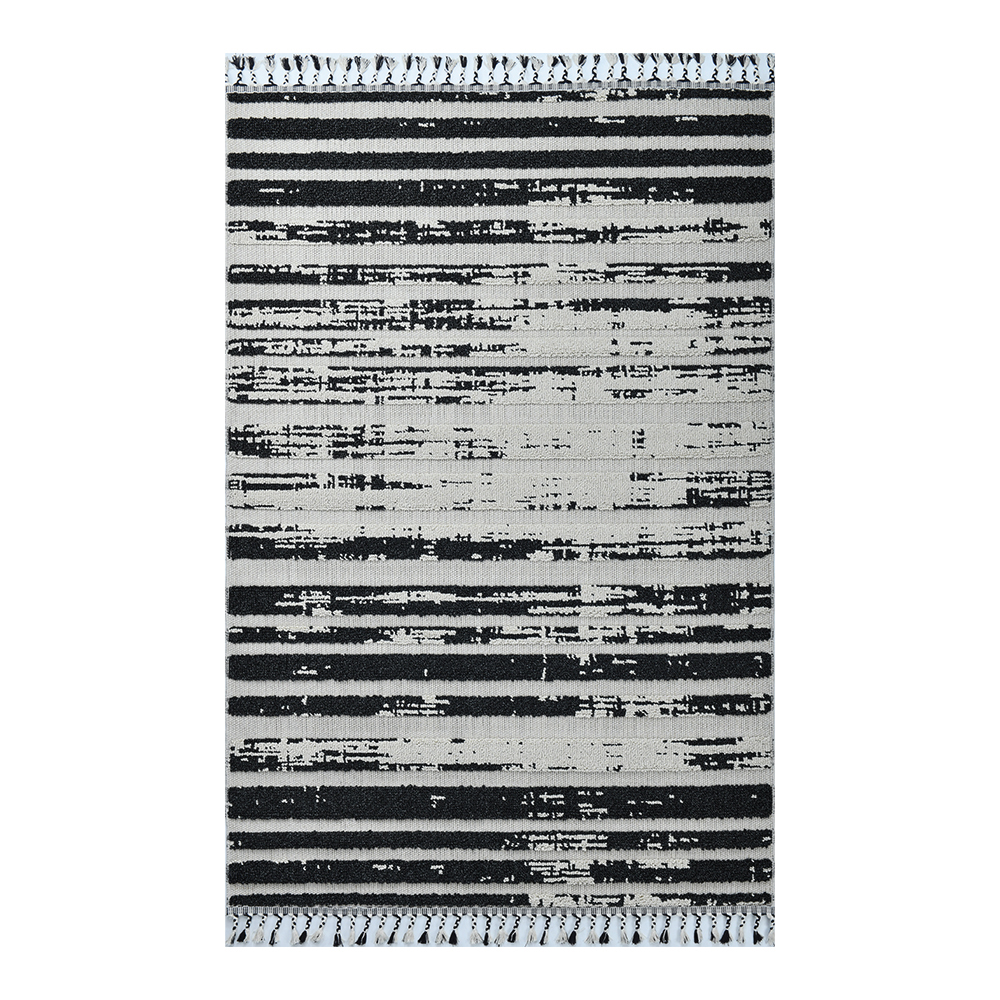 Giza: Rabat Faded Lines Pattern Carpet Rug; (160x230)cm, Black/White