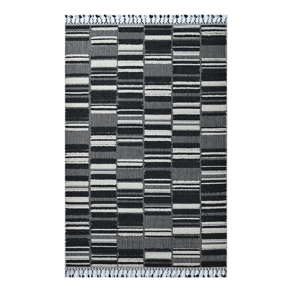 Giza: Rabat Geometric Pattern Carpet Rug; (160x230)cm, Black/White