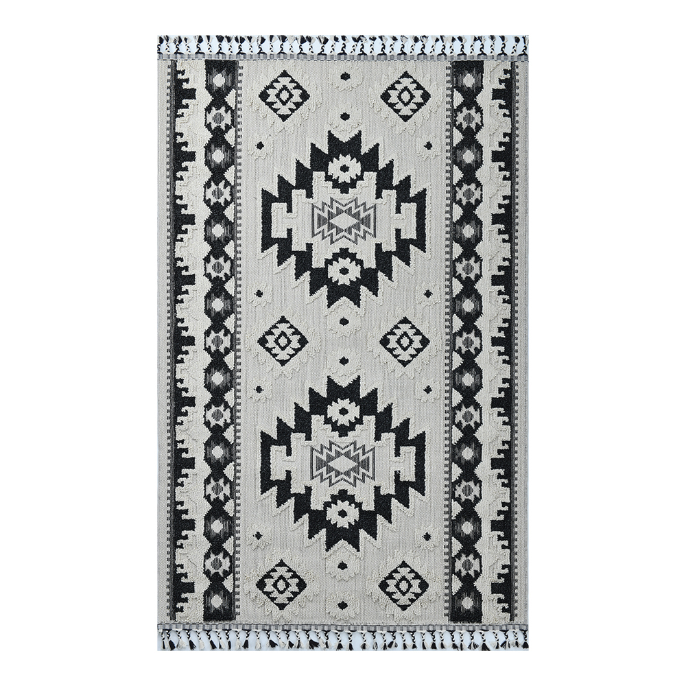 Giza: Rabat Kilim Pattern Carpet Rug; (160x230)cm, Black/Grey