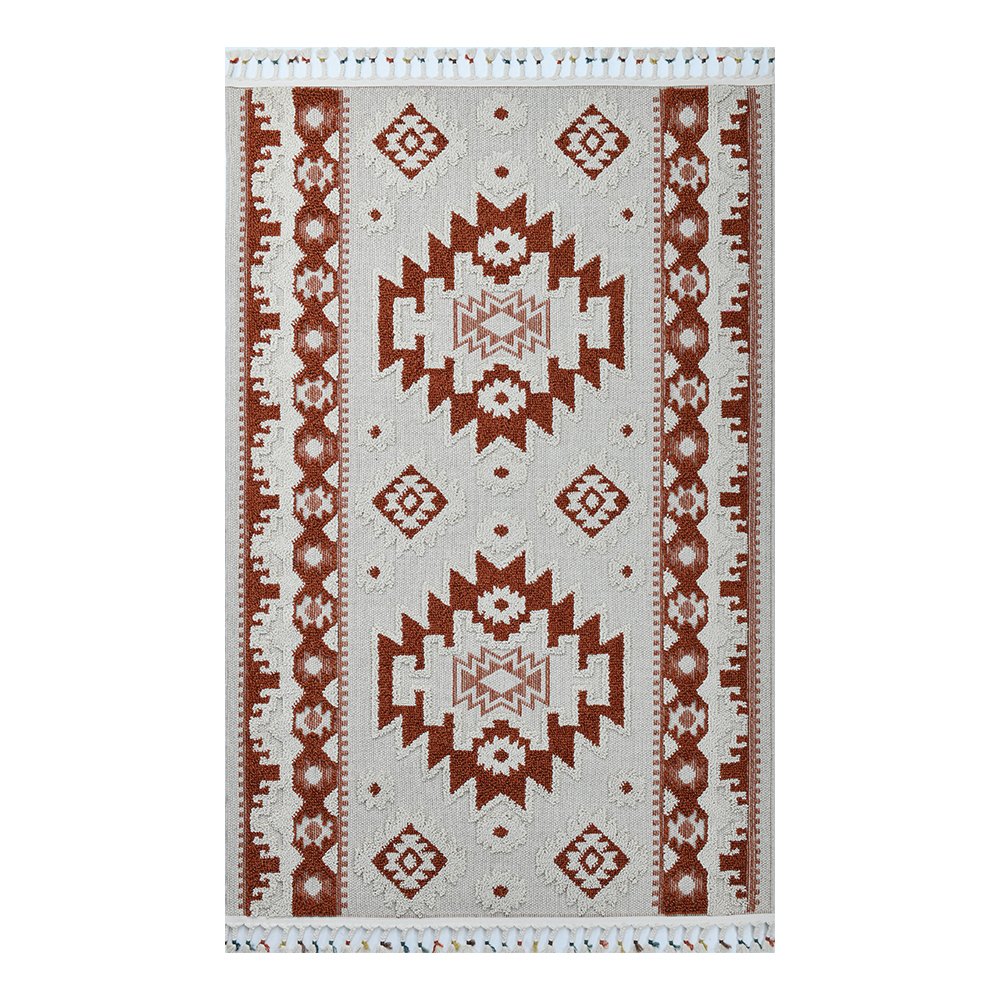 Giza: Rabat Kilim Pattern Carpet Rug; (160x230)cm, Brown/White