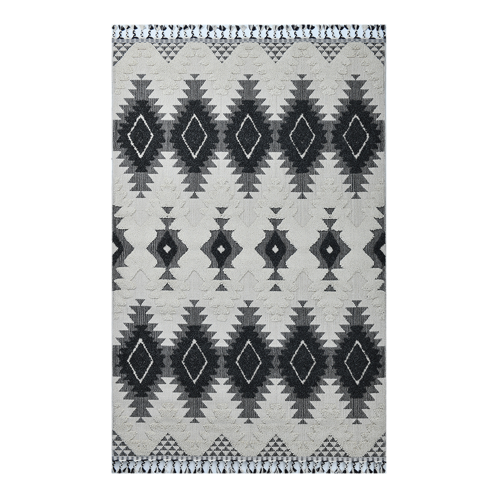 Giza: Rabat Ikat Patern Carpet Rug; (160x230)cm, Black/White