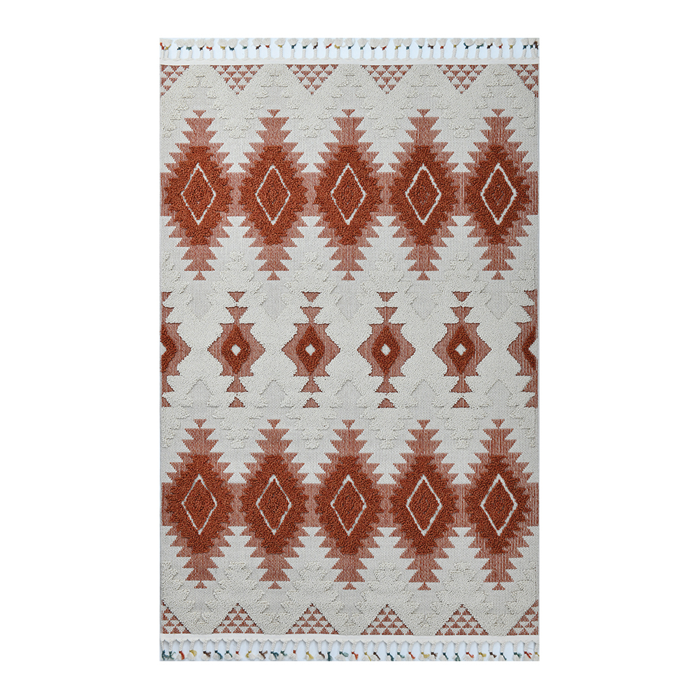 Giza: Rabat Ikat Pattern Carpet Rug; (160x230)cm, Burnt Orange/White