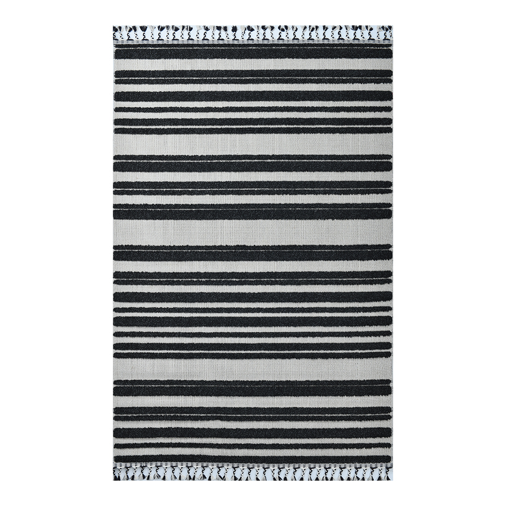 Giza: Rabat Striped Pattern Carpet Rug; (160x230)cm, Black/White
