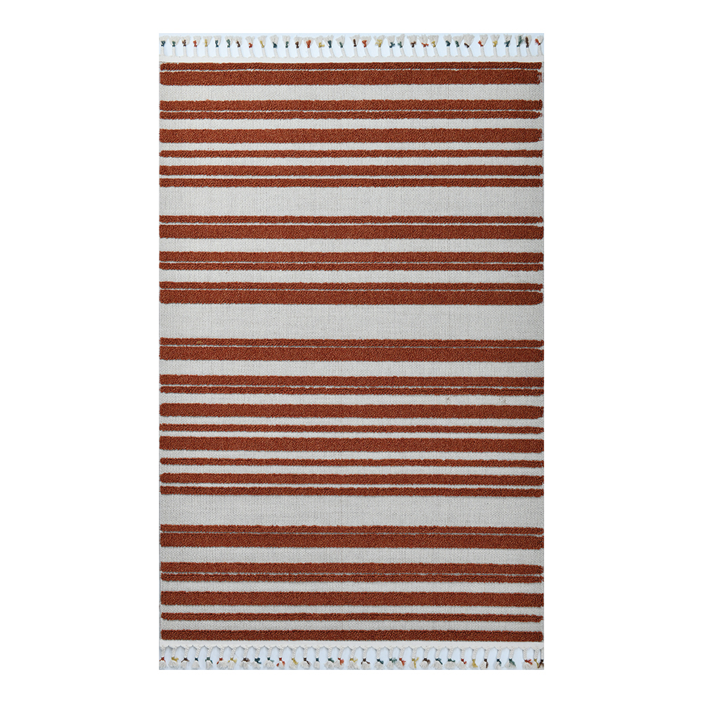 Giza: Rabat Striped Pattern Carpet Rug; (160x230)cm, Burnt Orange/White
