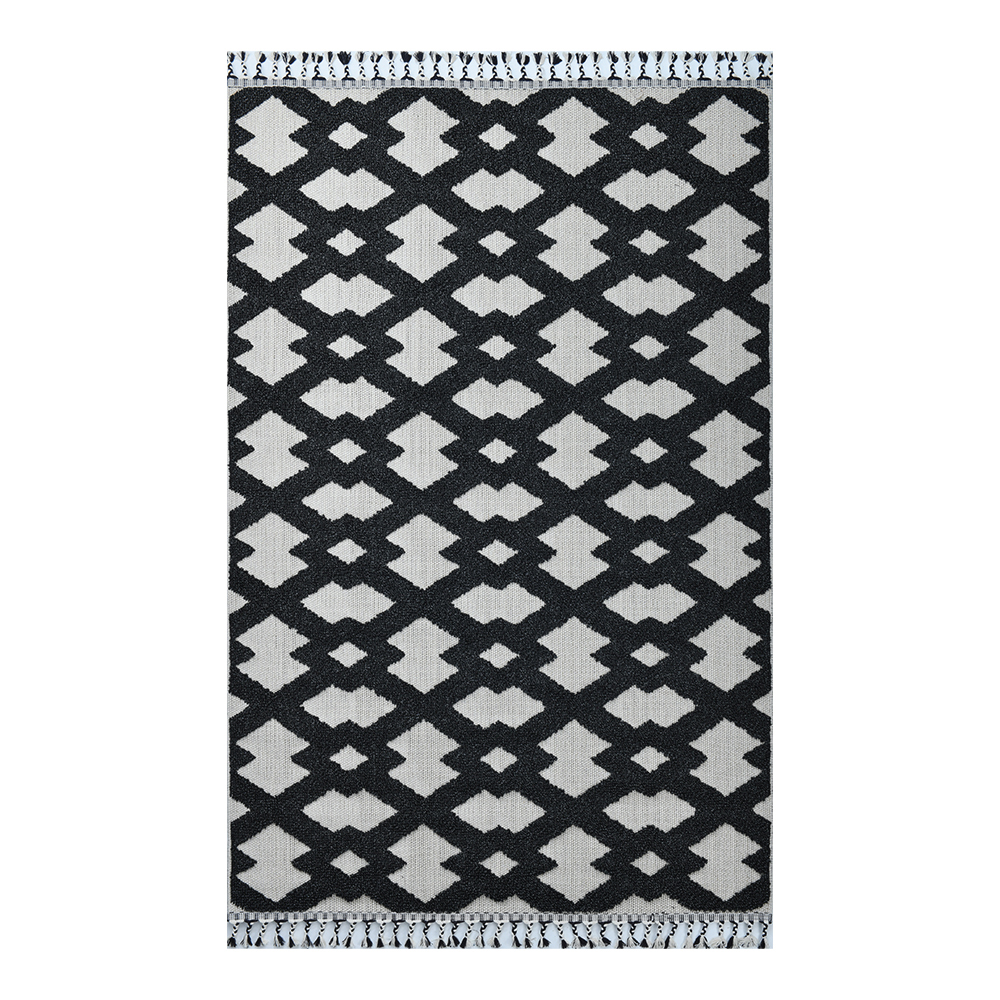 Giza: Rabat Diamond Pattern Carpet Rug; (160x230)cm, Black/White