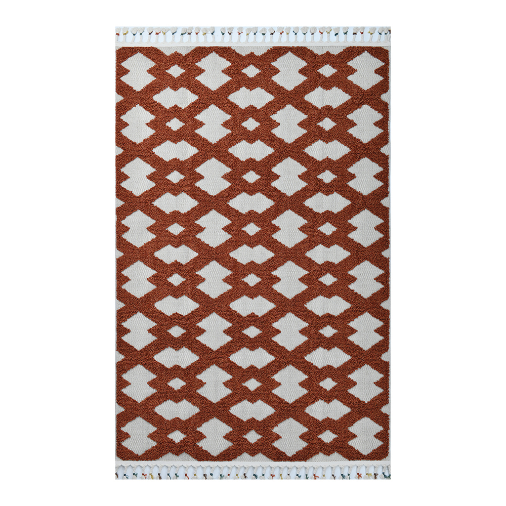 Giza: Rabat Diamond Pattern Carpet Rug; (200x290)cm, Burnt Orange/White