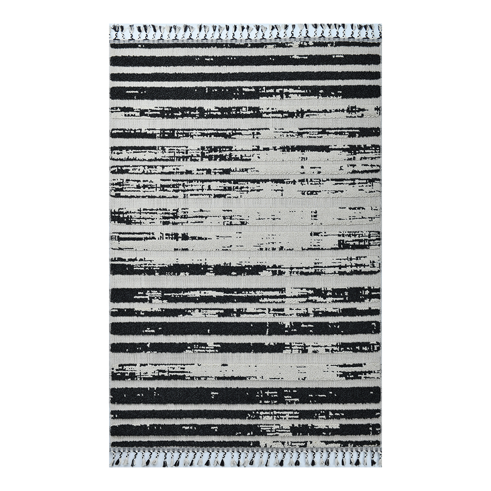 Giza: Rabat Faded Lines Pattern Carpet Rug; (200x290)cm, Black/White