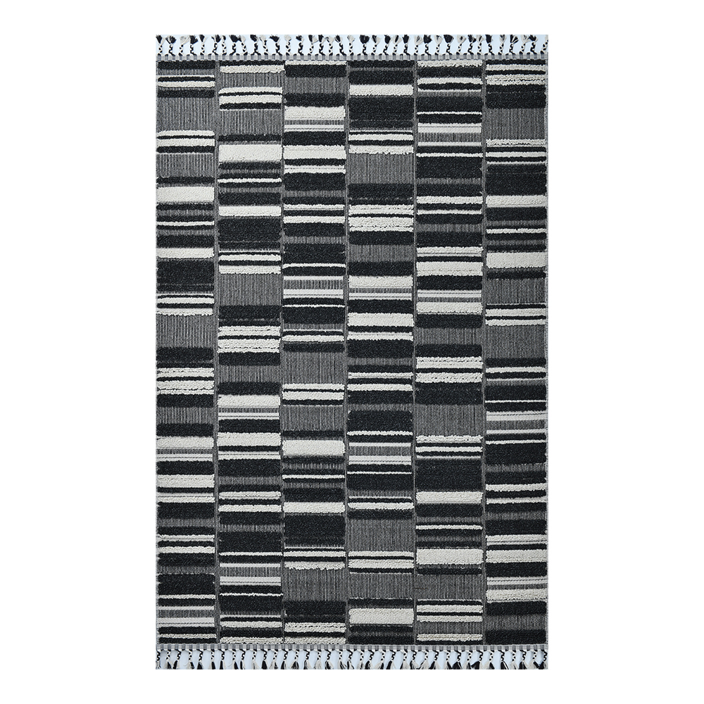 Giza: Rabat Geometric Pattern Carpet Rug; (200x290)cm, Black/White