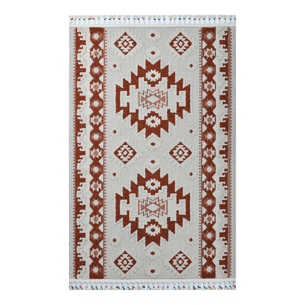 Giza: Rabat Kilim Pattern Carpet Rug; (200x290)cm, Brown/White