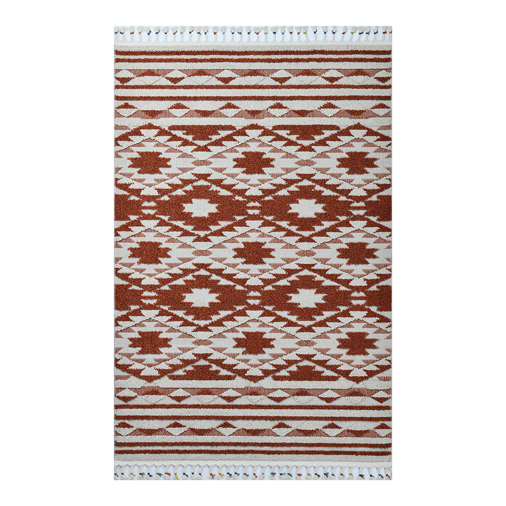 Giza: Rabat Contemporary Carpet Rug; (200x290)cm, Burnt Orange/White