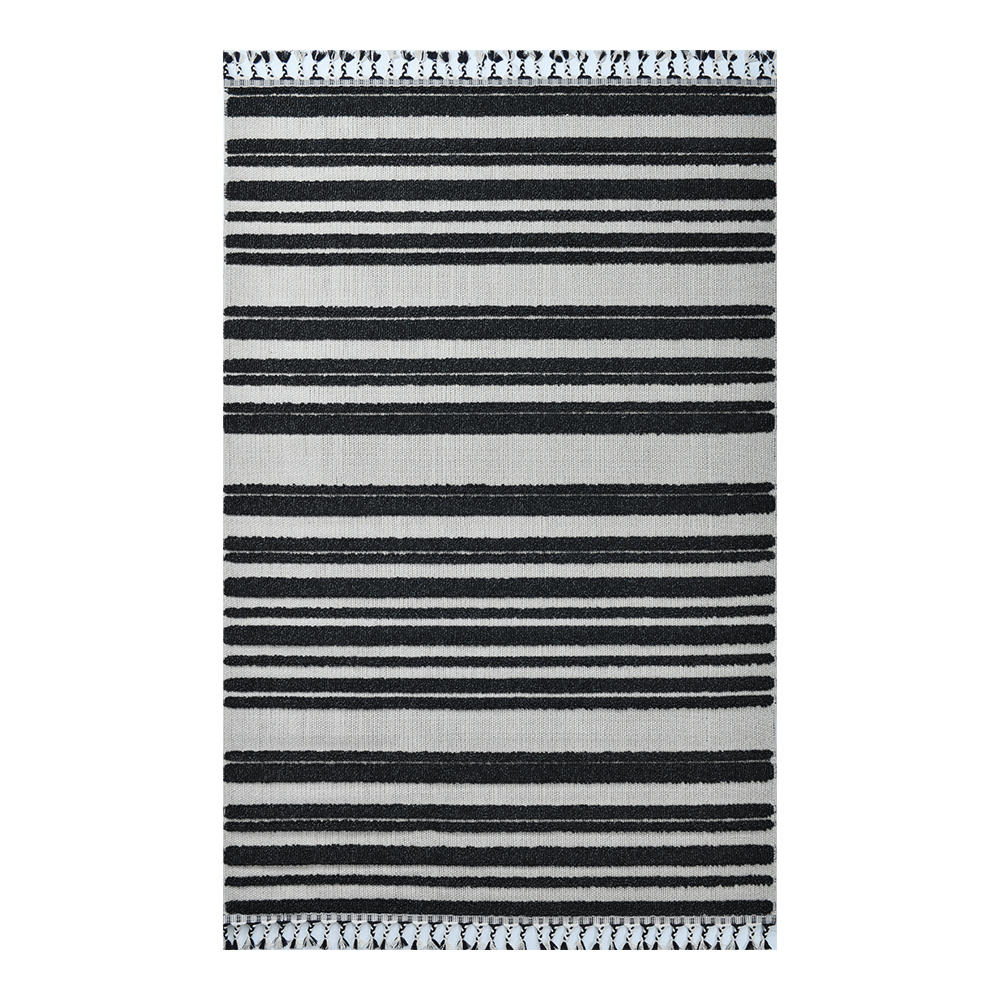 Giza: Rabat Striped Pattern Carpet Rug; (200x290)cm, Black/White