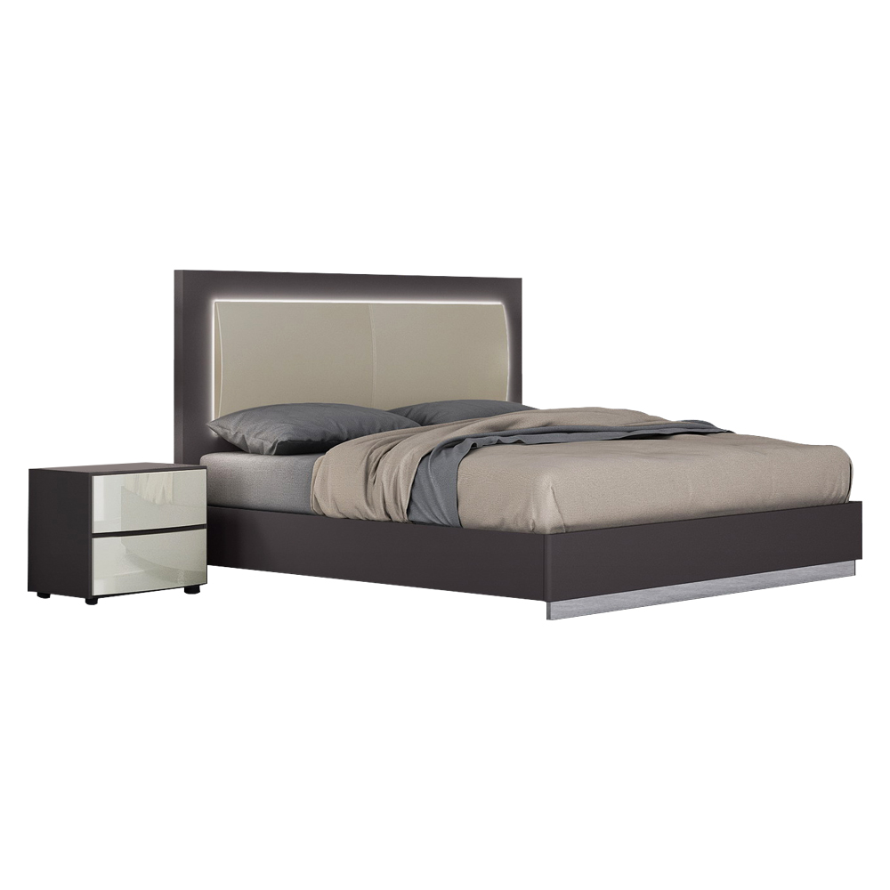King Bed (183x203)cm + 2 Night Stands, Magnetic/Lacquer Grey