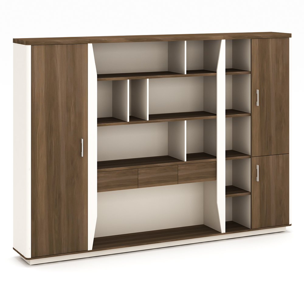 Bookcase; (320x40x200)cm, Light Walnut/Beige