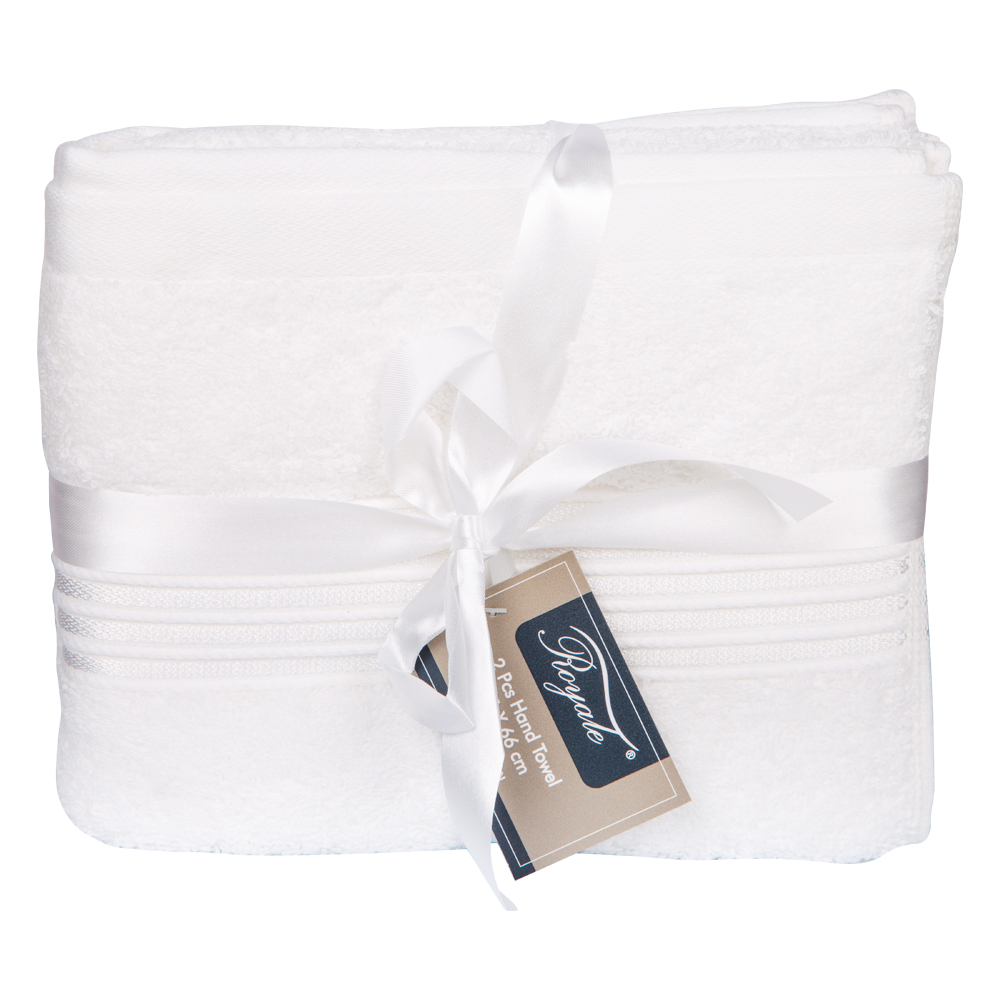 Plain Hand Towel Set- 2Pcs: (41x66)cm, White