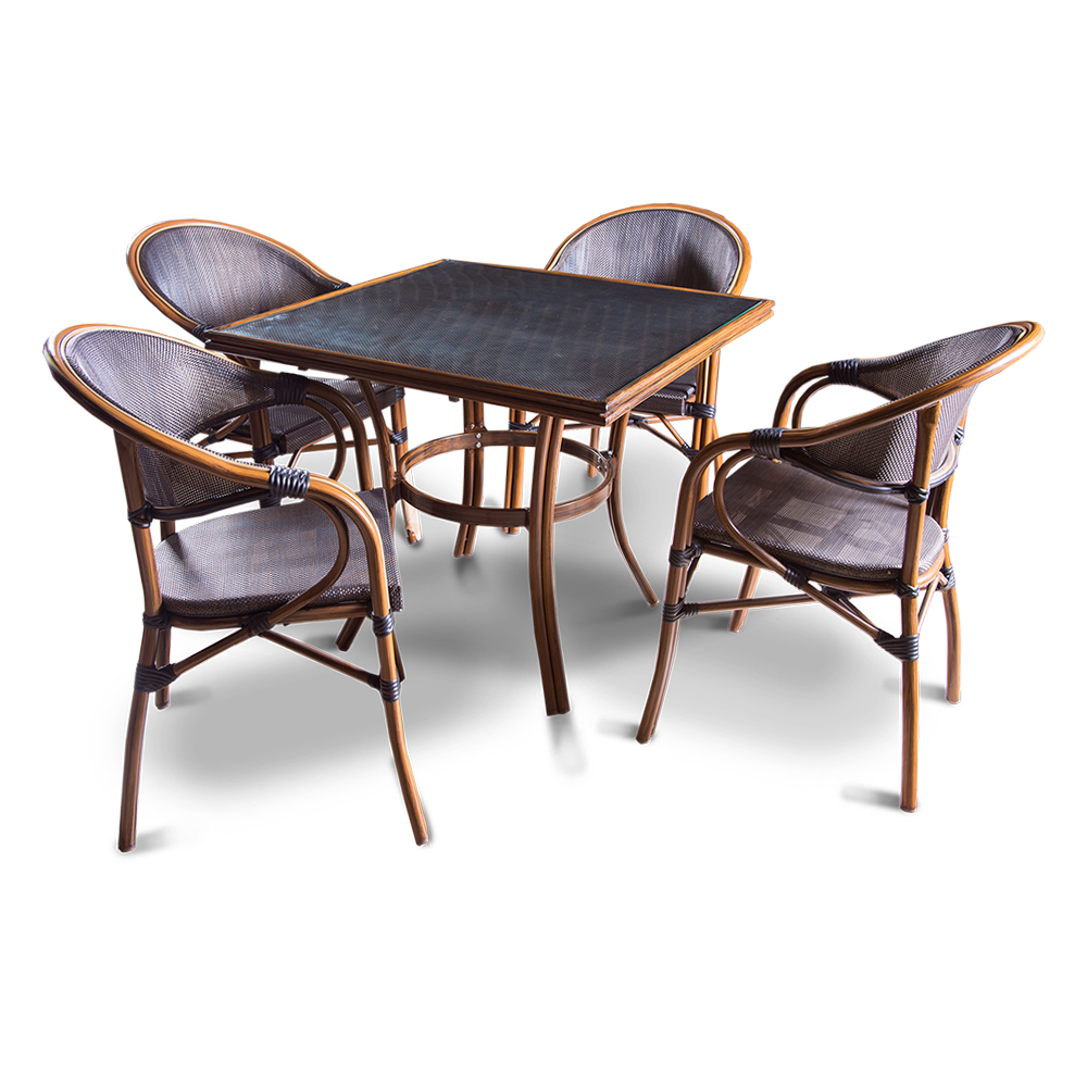 Dining Table (90x90x75)cm + 4 Side Chairs, Brown