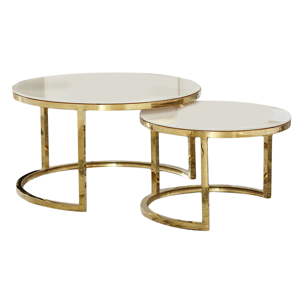 Coffee Table Set, 2pcs, Gold/White