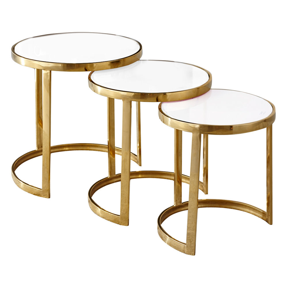 Nesting Table; 3pc Set, Gold/White