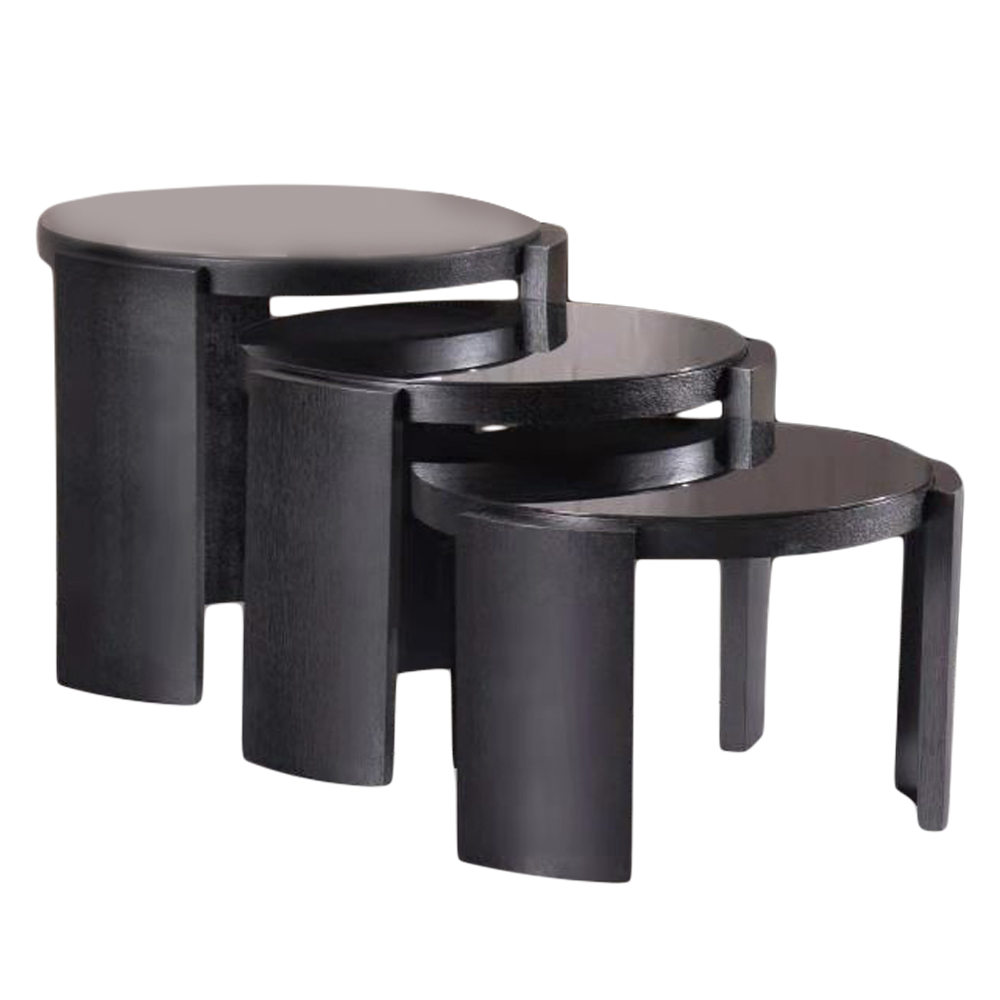Nesting Table; 3pc Set, Walnut/Black