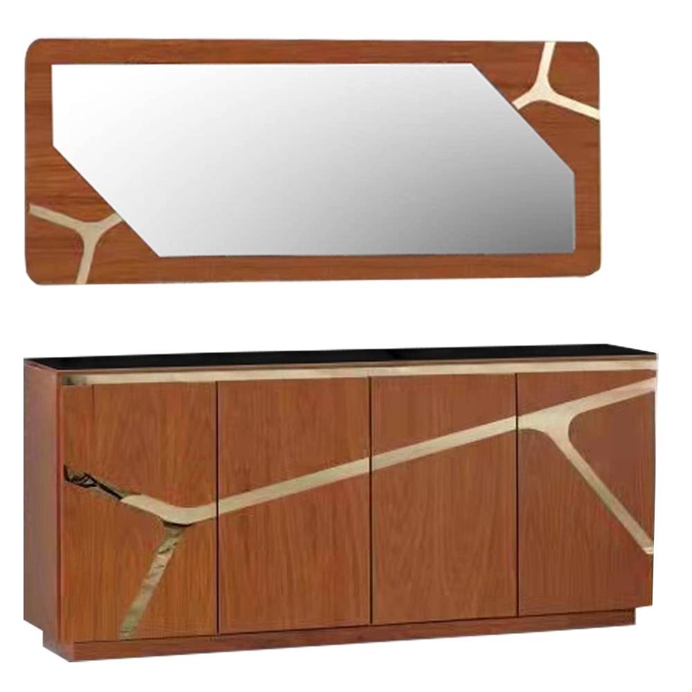 Dining Cabinet (180x40x80)cm + Wall Mirror (180x2.5x70)cm, Brown/Gold