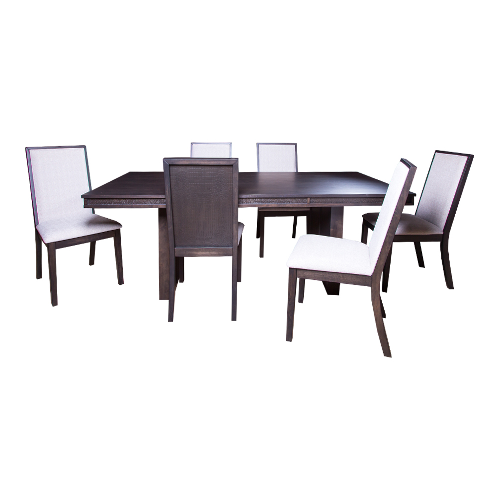 Rectangle Dining Table- Wood Top; (200x100x76)cm + 6 Side Chairs, Dark Grey