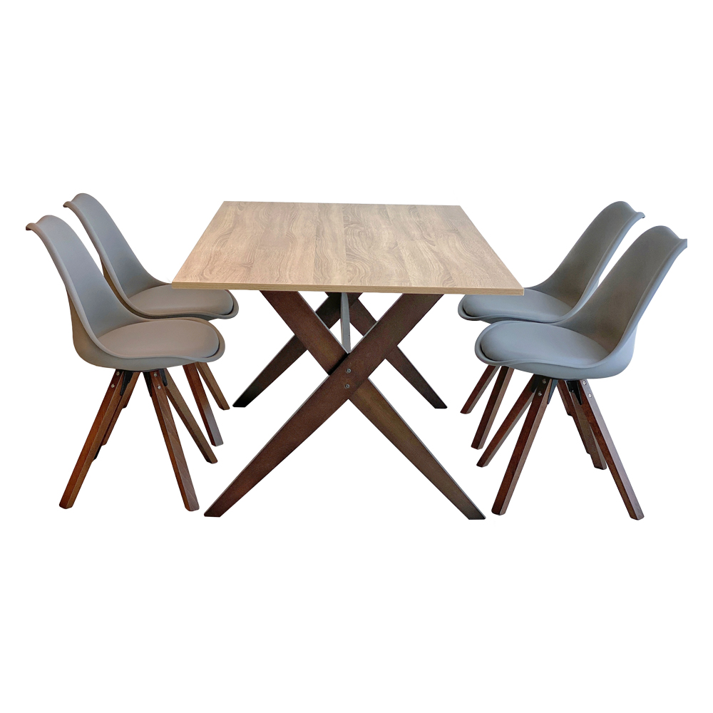 Dining Table (1.5M) + 4 Side Chairs, Burn Beech/P.Grey/S.Oak