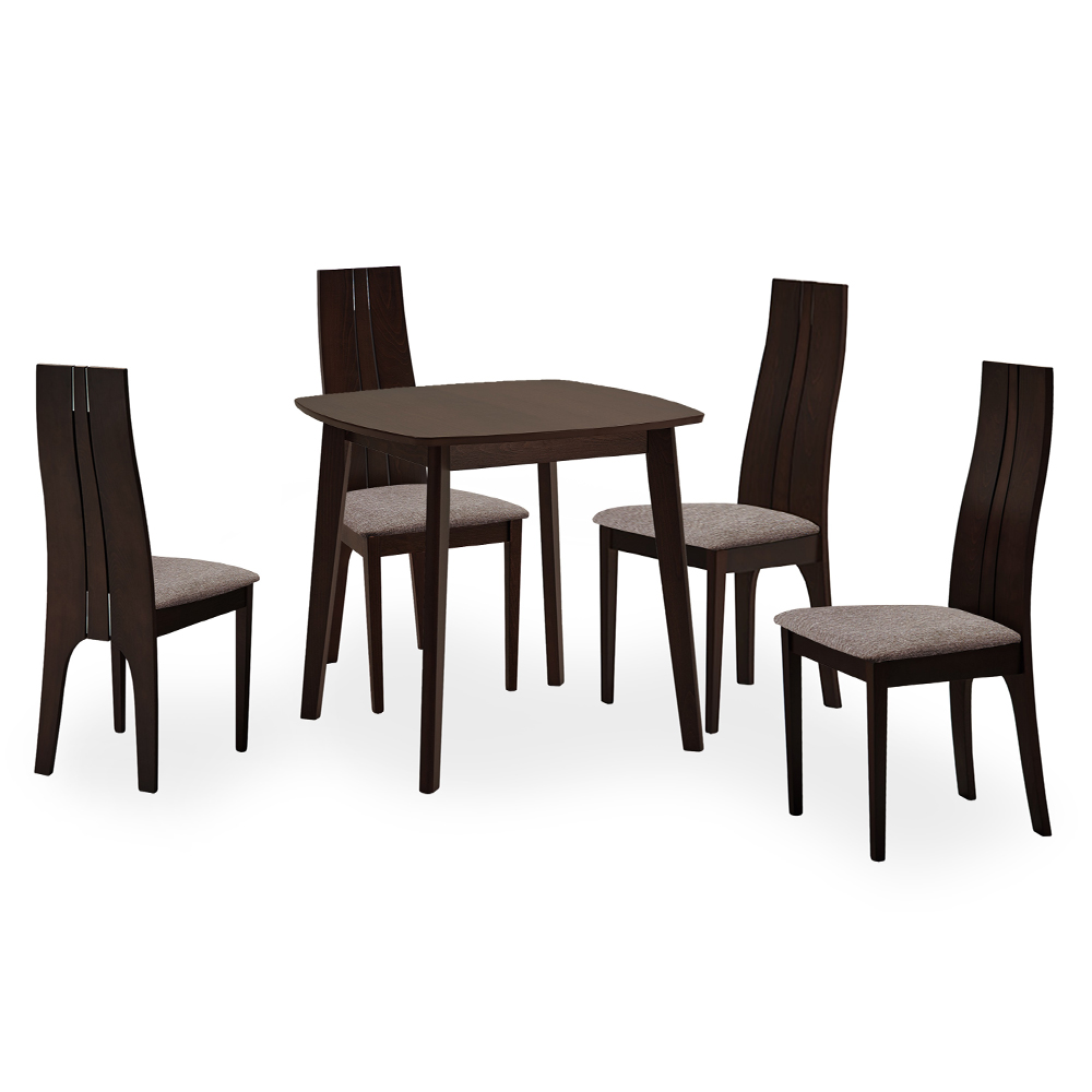 Dining Table (0.8M) + 4 Side Chairs, Burn Beech/Camel