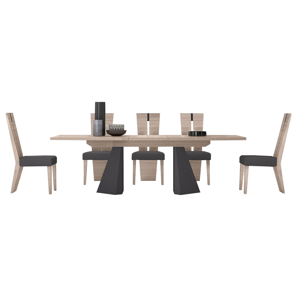 Dining Table (200/250x110x76)cm + 8 Side Chairs, Beige Angley/M.Black