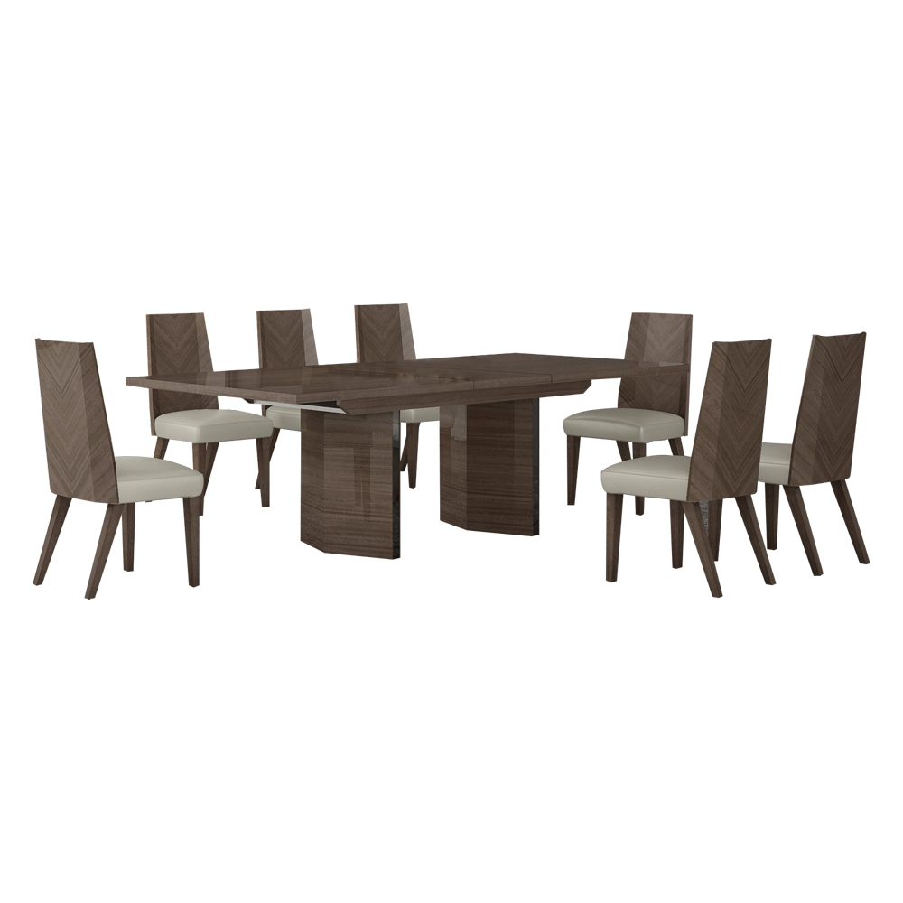 Dining Table (200/250x110x76)cm + 8 Side Chairs, Brown Angley/M.Black